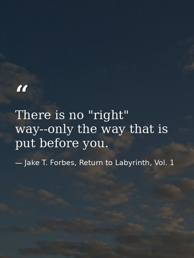 There is no "right" way--only the way that is put before you. — Jake T. Forbes, Return to Labyrinth, Vol. 1