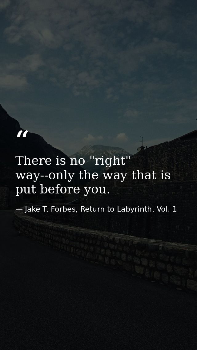 There is no "right" way--only the way that is put before you. — Jake T. Forbes, Return to Labyrinth, Vol. 1