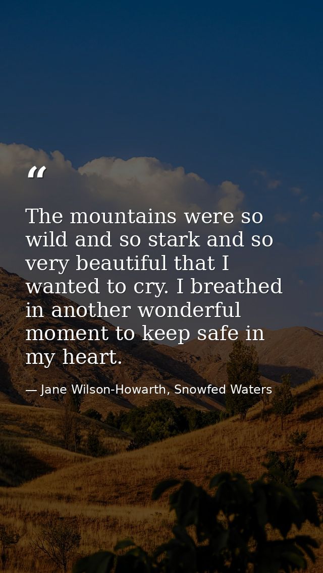 The mountains were so wild and so stark and so very beautiful that I wanted to cry. I breathed in another wonderful mome — Jane Wilson-Howarth, Snowfed Waters