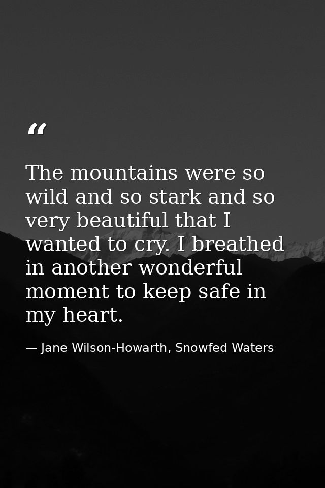 The mountains were so wild and so stark and so very beautiful that I wanted to cry. I breathed in another wonderful mome — Jane Wilson-Howarth, Snowfed Waters