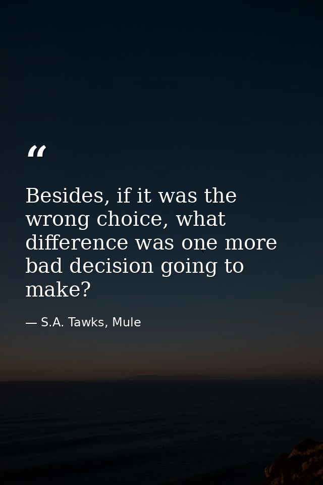 Besides, if it was the wrong choice, what difference was one more bad decision going to make? — S.A. Tawks, Mule