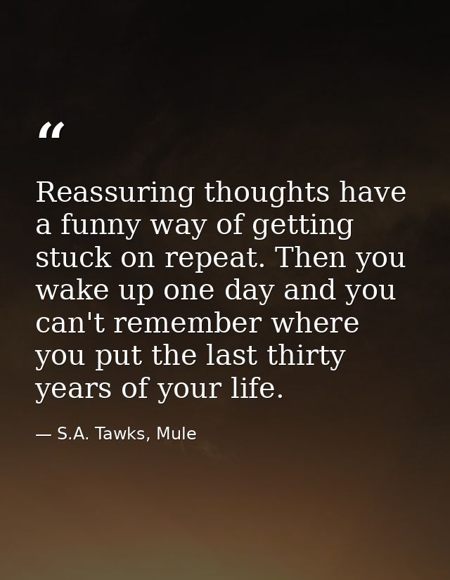Reassuring thoughts have a funny way of getting stuck on repeat. Then you wake up one day and you can't remember where y — S.A. Tawks, Mule