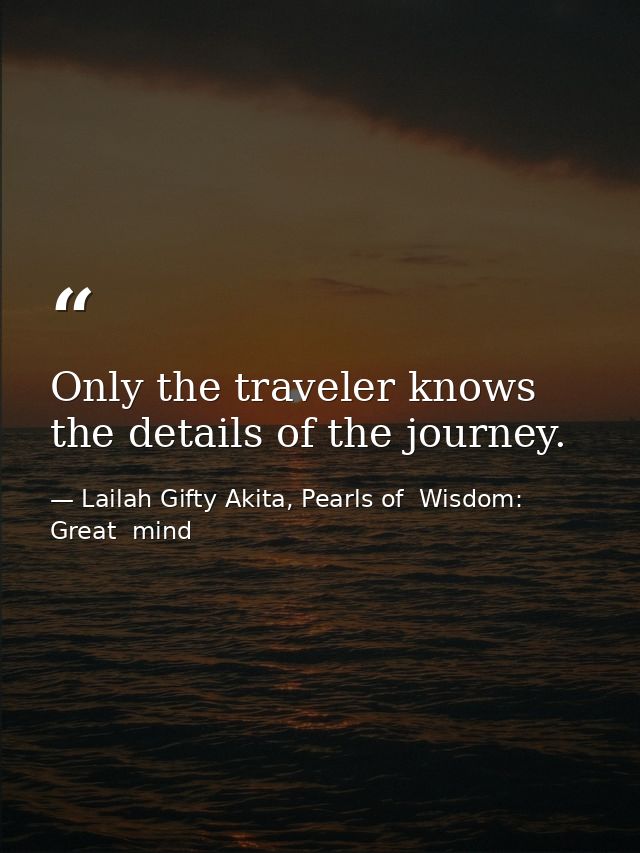 Only the traveler knows the details of the journey. — Lailah Gifty Akita, Pearls of  Wisdom: Great  mind