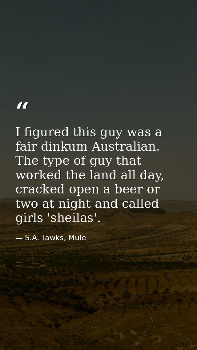 I figured this guy was a fair dinkum Australian. The type of guy that worked the land all day, cracked open a beer or tw — S.A. Tawks, Mule