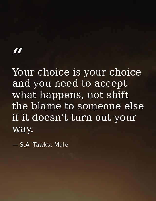 Your choice is your choice and you need to accept what happens, not shift the blame to someone else if it doesn't turn o — S.A. Tawks, Mule