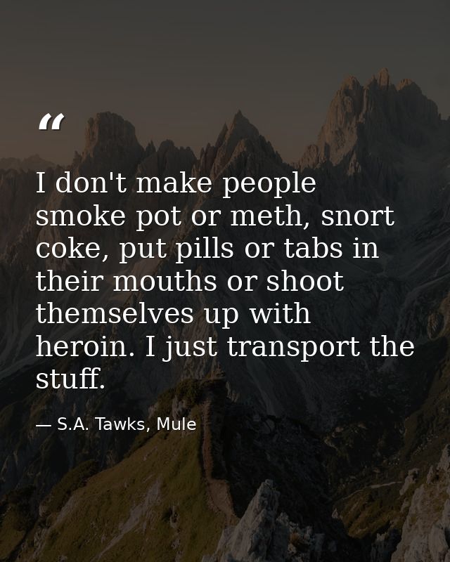 I don't make people smoke pot or meth, snort coke, put pills or tabs in their mouths or shoot themselves up with heroin. — S.A. Tawks, Mule