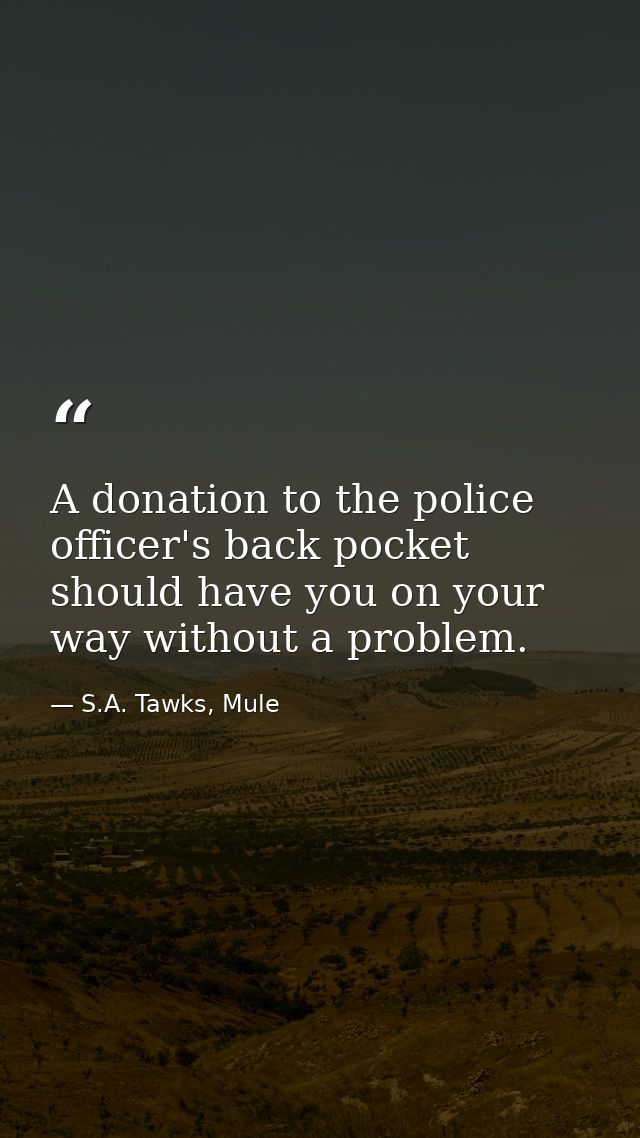 A donation to the police officer's back pocket should have you on your way without a problem. — S.A. Tawks, Mule