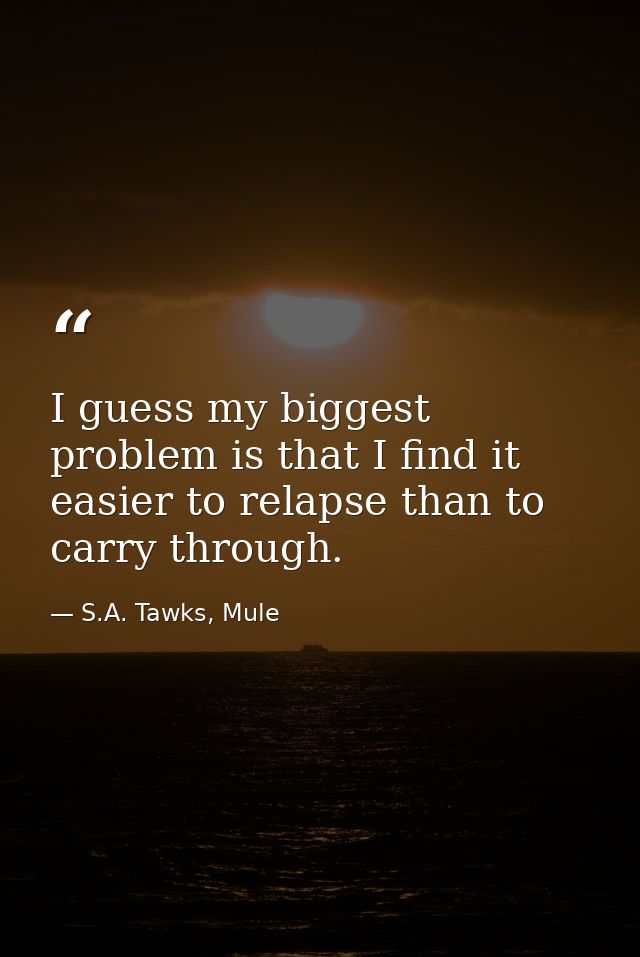 I guess my biggest problem is that I find it easier to relapse than to carry through. — S.A. Tawks, Mule