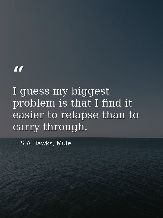 I guess my biggest problem is that I find it easier to relapse than to carry through. — S.A. Tawks, Mule