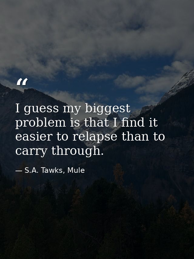 I guess my biggest problem is that I find it easier to relapse than to carry through. — S.A. Tawks, Mule