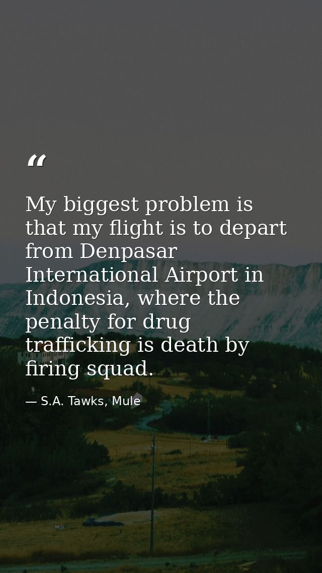 My biggest problem is that my flight is to depart from Denpasar International Airport in Indonesia, where the penalty fo — S.A. Tawks, Mule