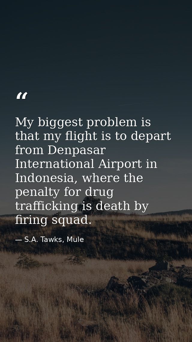 My biggest problem is that my flight is to depart from Denpasar International Airport in Indonesia, where the penalty fo — S.A. Tawks, Mule