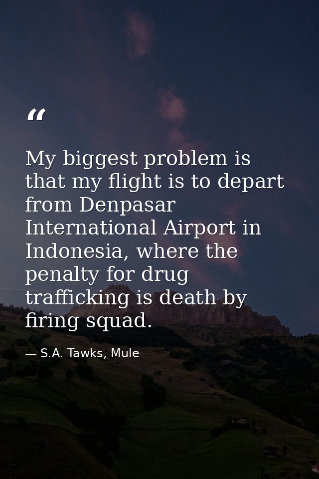 My biggest problem is that my flight is to depart from Denpasar International Airport in Indonesia, where the penalty fo — S.A. Tawks, Mule