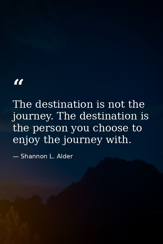 The destination is not the journey. The destination is the person you choose to enjoy the journey with. — Shannon L. Alder