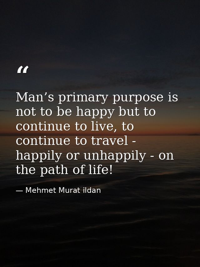 Man’s primary purpose is not to be happy but to continue to live, to continue to travel - happily or unhappily - on the  — Mehmet Murat ildan