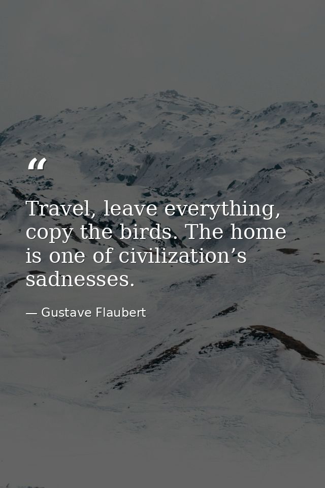 Travel, leave everything, copy the birds. The home is one of civilization’s sadnesses. — Gustave Flaubert
