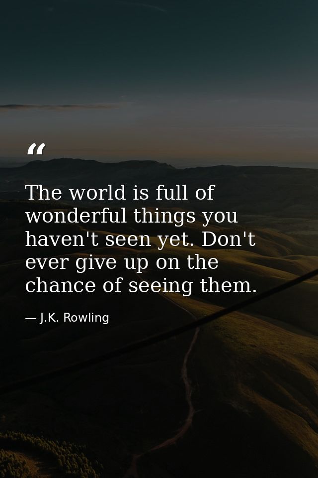 The world is full of wonderful things you haven't seen yet. Don't ever give up on the chance of seeing them. — J.K. Rowling