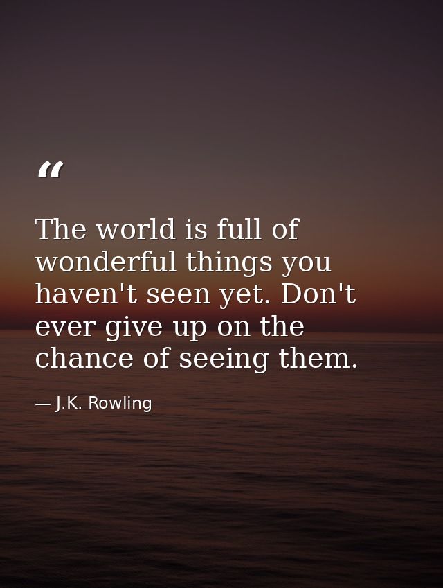 The world is full of wonderful things you haven't seen yet. Don't ever give up on the chance of seeing them. — J.K. Rowling