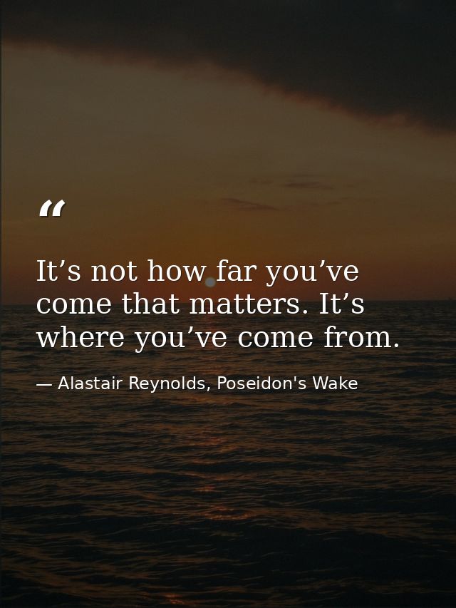 It’s not how far you’ve come that matters. It’s where you’ve come from. — Alastair Reynolds, Poseidon's Wake