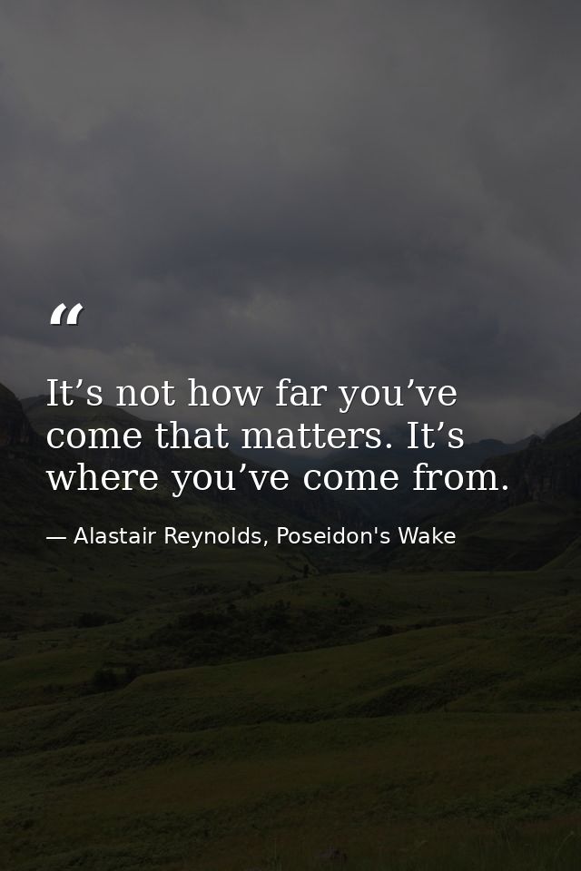 It’s not how far you’ve come that matters. It’s where you’ve come from. — Alastair Reynolds, Poseidon's Wake