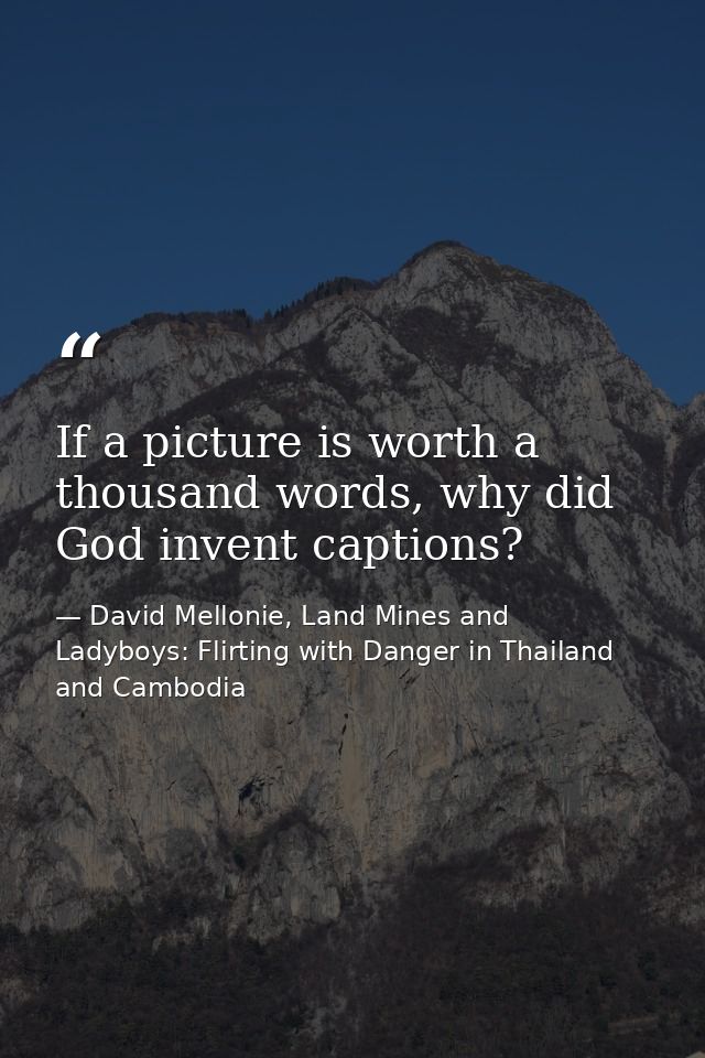 If a picture is worth a thousand words, why did God invent captions? — David Mellonie, Land Mines and Ladyboys: Flirting with Danger in Thailand and Cambodia