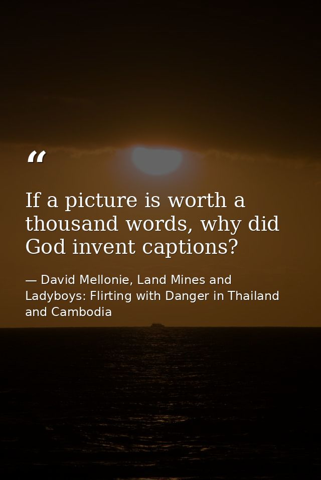 If a picture is worth a thousand words, why did God invent captions? — David Mellonie, Land Mines and Ladyboys: Flirting with Danger in Thailand and Cambodia