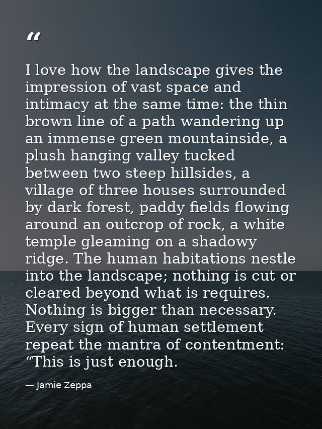 I love how the landscape gives the impression of vast space and intimacy at the same time: the thin brown line of a path — Jamie Zeppa