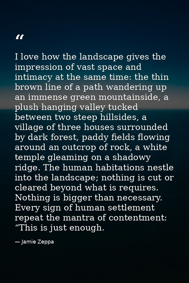 I love how the landscape gives the impression of vast space and intimacy at the same time: the thin brown line of a path — Jamie Zeppa