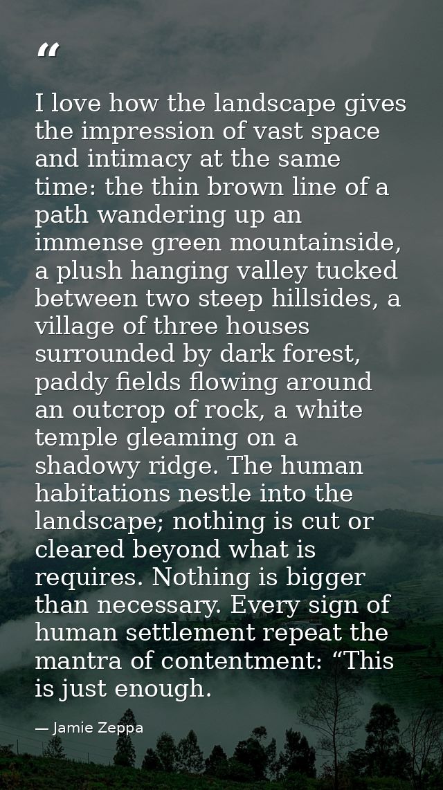 I love how the landscape gives the impression of vast space and intimacy at the same time: the thin brown line of a path — Jamie Zeppa