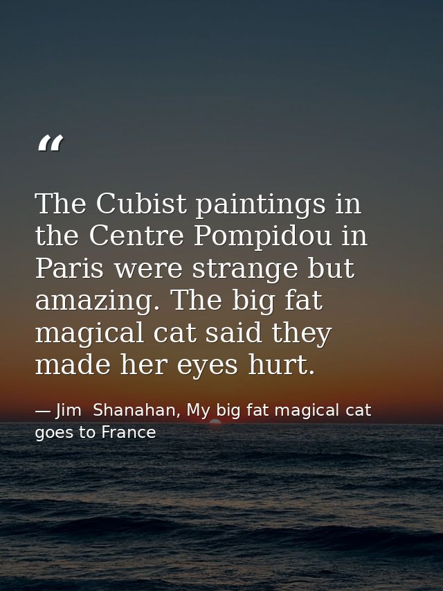 The Cubist paintings in the Centre Pompidou in Paris were strange but amazing. The big fat magical cat said they made he — Jim  Shanahan, My big fat magical cat goes to France