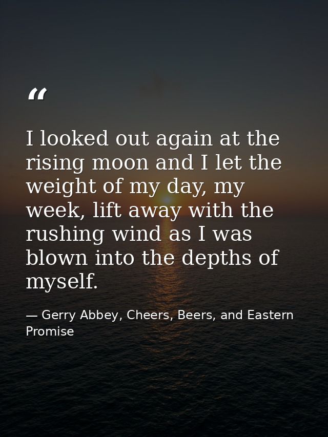 I looked out again at the rising moon and I let the weight of my day, my week, lift away with the rushing wind as I was  — Gerry Abbey, Cheers, Beers, and Eastern Promise