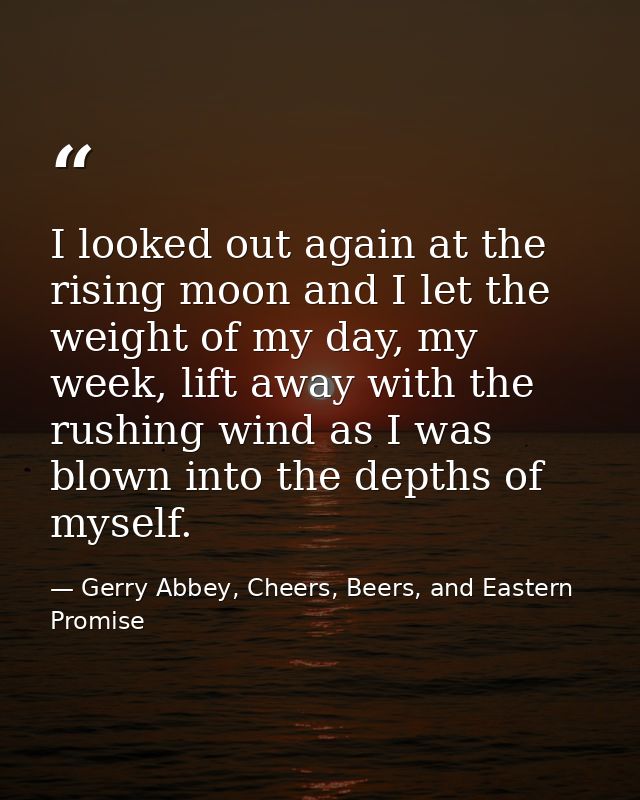 I looked out again at the rising moon and I let the weight of my day, my week, lift away with the rushing wind as I was  — Gerry Abbey, Cheers, Beers, and Eastern Promise