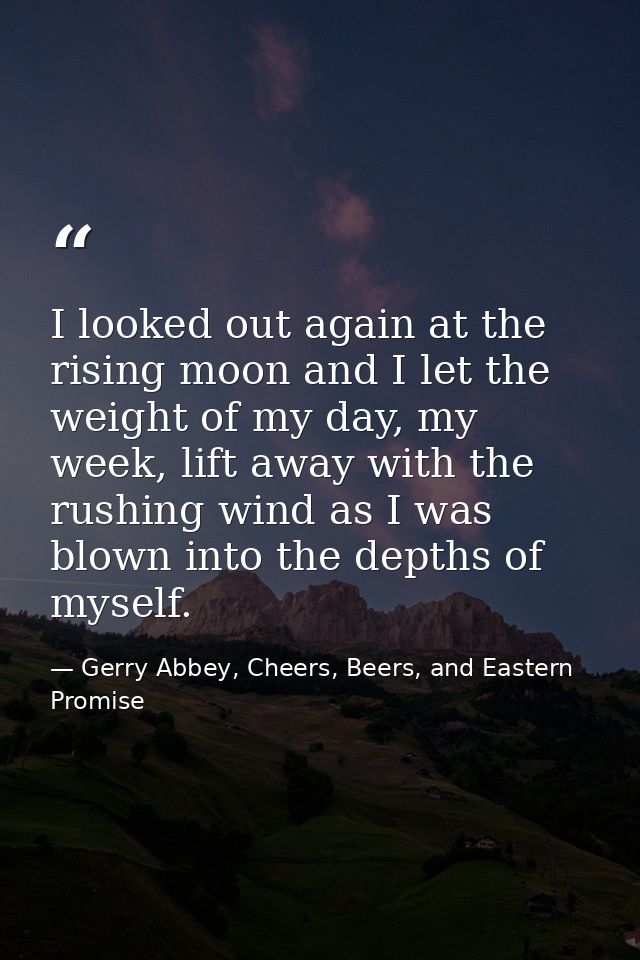 I looked out again at the rising moon and I let the weight of my day, my week, lift away with the rushing wind as I was  — Gerry Abbey, Cheers, Beers, and Eastern Promise