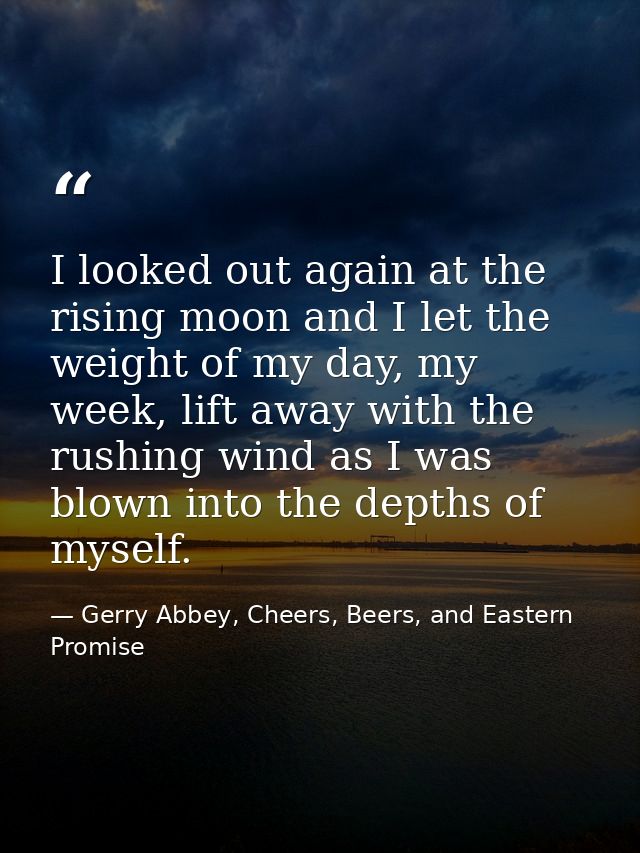 I looked out again at the rising moon and I let the weight of my day, my week, lift away with the rushing wind as I was  — Gerry Abbey, Cheers, Beers, and Eastern Promise