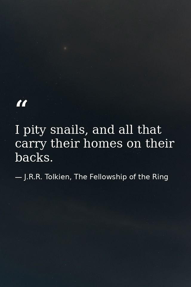 I pity snails, and all that carry their homes on their backs. — J.R.R. Tolkien, The Fellowship of the Ring