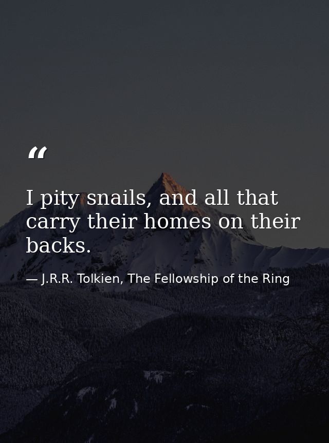I pity snails, and all that carry their homes on their backs. — J.R.R. Tolkien, The Fellowship of the Ring