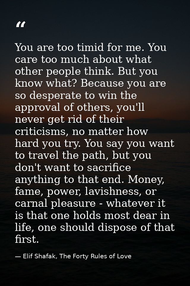 You are too timid for me. You care too much about what other people think. But you know what? Because you are so despera — Elif Shafak, The Forty Rules of Love
