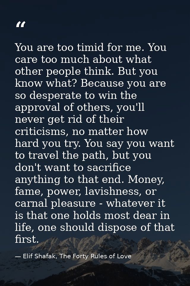 You are too timid for me. You care too much about what other people think. But you know what? Because you are so despera — Elif Shafak, The Forty Rules of Love