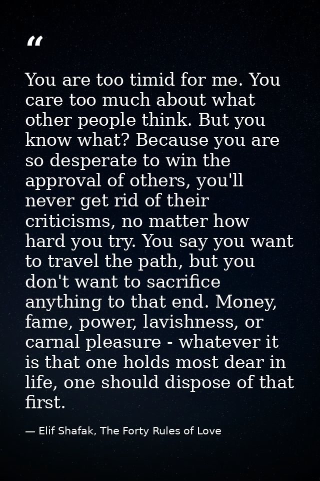 You are too timid for me. You care too much about what other people think. But you know what? Because you are so despera — Elif Shafak, The Forty Rules of Love