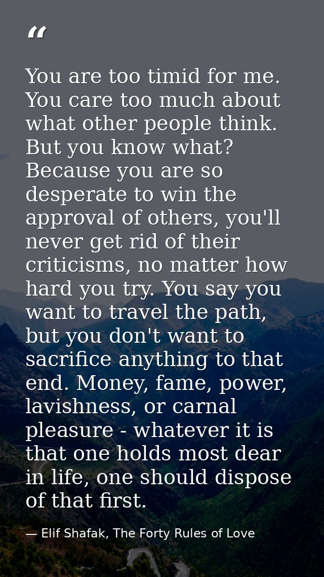 You are too timid for me. You care too much about what other people think. But you know what? Because you are so despera — Elif Shafak, The Forty Rules of Love