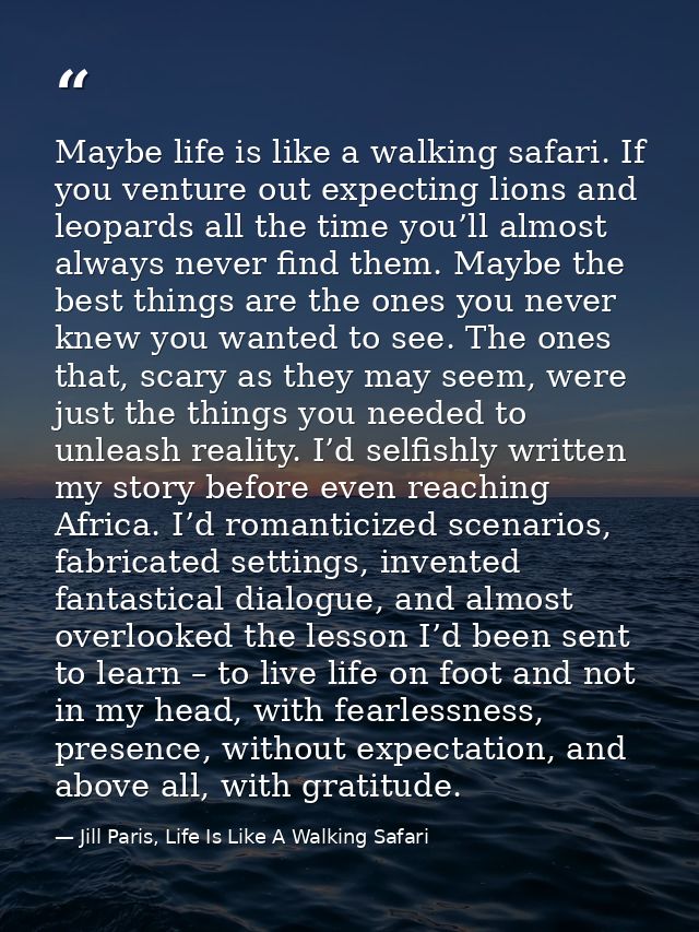 Maybe life is like a walking safari. If you venture out expecting lions and leopards all the time you’ll almost always n — Jill Paris, Life Is Like A Walking Safari