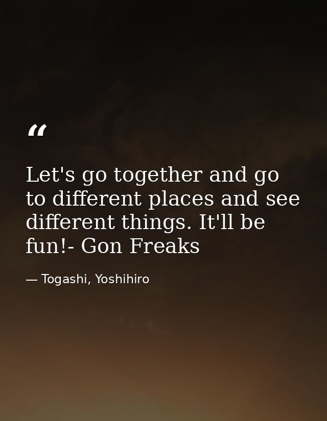 Let's go together and go to different places and see different things. It'll be fun!- Gon Freaks — Togashi, Yoshihiro