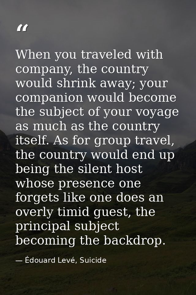 When you traveled with company, the country would shrink away; your companion would become the subject of your voyage as — Édouard Levé, Suicide