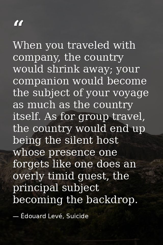 When you traveled with company, the country would shrink away; your companion would become the subject of your voyage as — Édouard Levé, Suicide