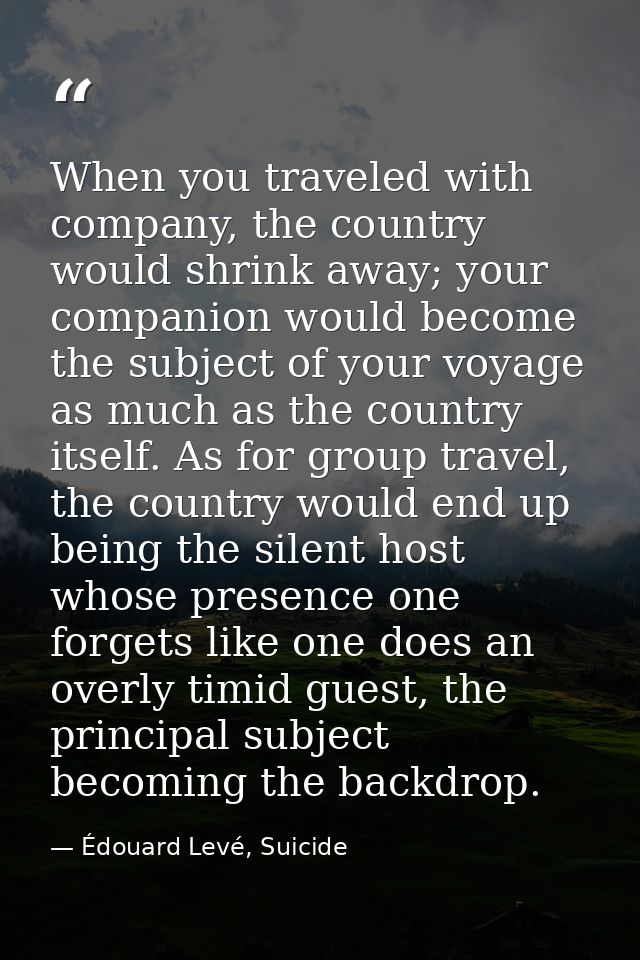 When you traveled with company, the country would shrink away; your companion would become the subject of your voyage as — Édouard Levé, Suicide