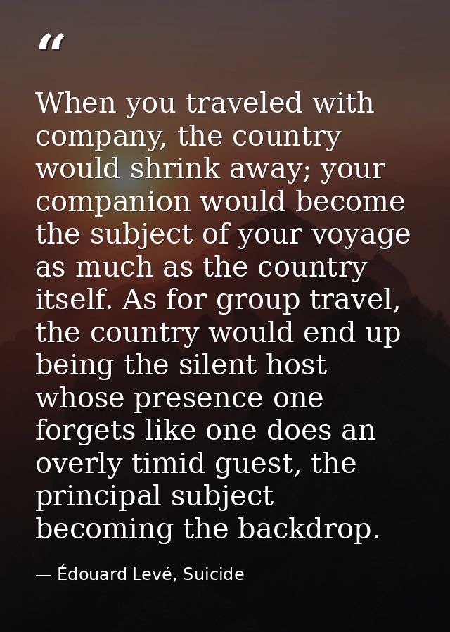 When you traveled with company, the country would shrink away; your companion would become the subject of your voyage as — Édouard Levé, Suicide