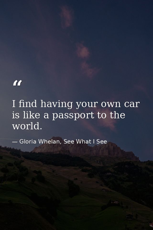 I find having your own car is like a passport to the world. — Gloria Whelan, See What I See