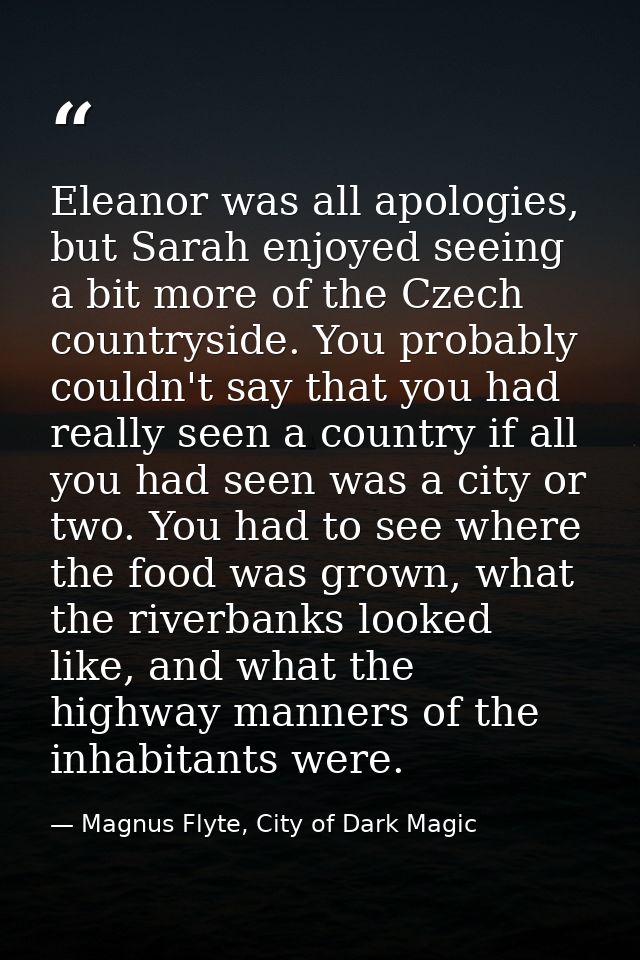 Eleanor was all apologies, but Sarah enjoyed seeing a bit more of the Czech countryside. You probably couldn't say that  — Magnus Flyte, City of Dark Magic