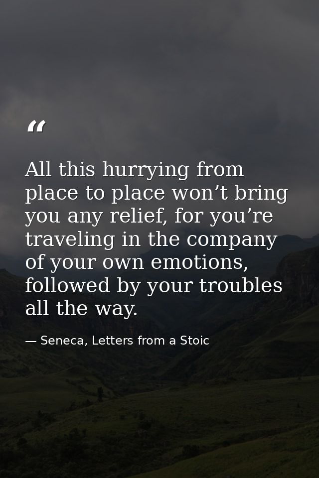 All this hurrying from place to place won’t bring you any relief, for you’re traveling in the company of your own emotio — Seneca, Letters from a Stoic