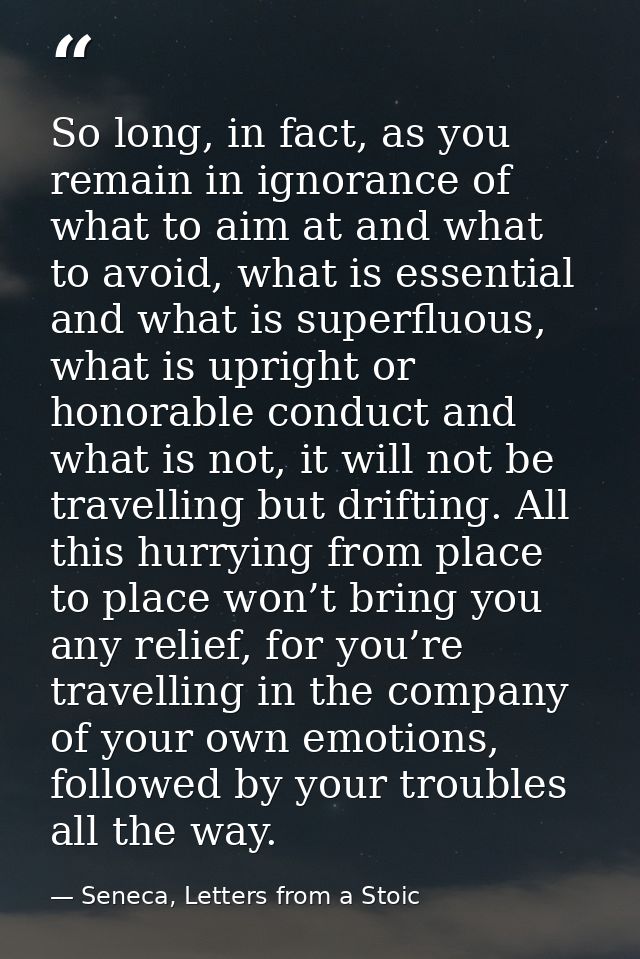 So long, in fact, as you remain in ignorance of what to aim at and what to avoid, what is essential and what is superflu — Seneca, Letters from a Stoic